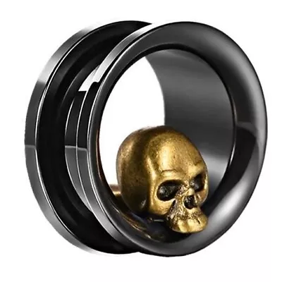 Pair Hollow Skull Black Ear Tunnels Ear Gauges Ear Plugs Body Jewelry Piercings • $16.37