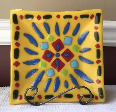 Vintage Greek Mixaha Square Art Glass Plate 8” X 8” • $24.99