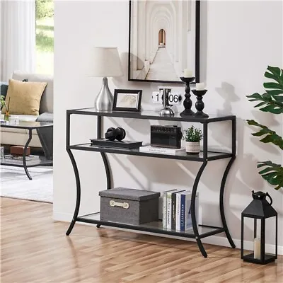 Glass Console Table  Sofa Table For Living Room 3-tier Entryway Table Black • $70.99