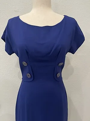 Vintage Mr. Mort Blue Wiggle Pencil Dress With Button Accents Vintage Size 13 • $69
