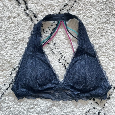 £6 • Buy Hollister Navy Blue Halter Neck Lace Bralette Xs