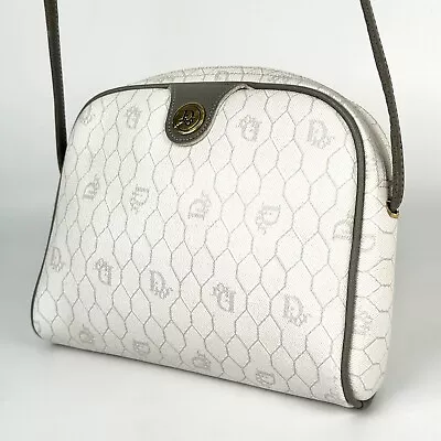 Authentic Christian Dior Shoulder Bag Crossbody Purse Honeycomb White Vintage • $220