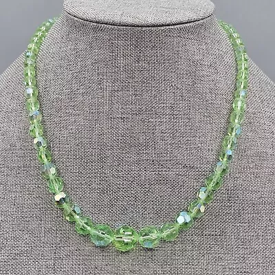 Vintage Green Aurora Borealis Crystal Necklace Single Strand AB Bead 20  • $29.99