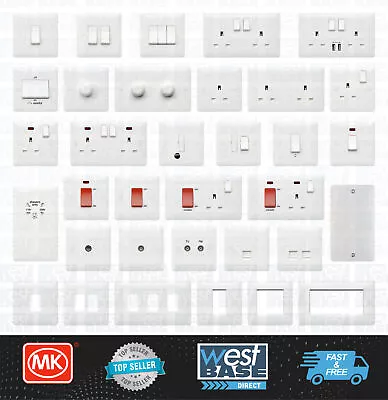 MK Base White Moulded Plastic Switches & Sockets + USB Dimmer LED Full Range • £18.75