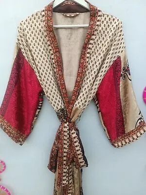 Birthday Gift For Her Woman's Clothing Indian Beach Wear Long Silk Kimono B-859 • $50.90