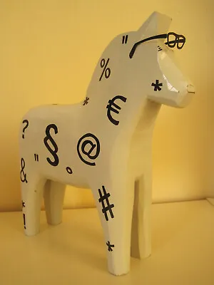 Large IKEA Off White DALA HORSE Wood Figurine Glasses Keyboard Symbols 10  High • $24.95