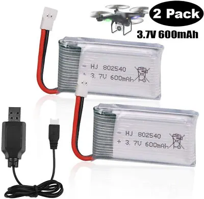 $16.38 • Buy 2x Lipo Battery XH2.54 Plug 3.7V 600mAh 25c Battery For RC Drone Mini RC Copter