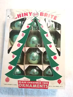 12 Vintage Shiny Brite Mercury Glass Ornaments In Box Light Green *review Potos • $20