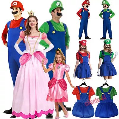 UK Super Mario Bros Luigi Princess Peach Costume Halloween Dress-Up Kids Adults* • £17.99