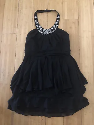 Grace & Heart Black Rara Diamonte Halter Neck Cocktail Party Dress Size 14 • $20