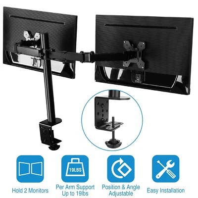 $33.77 • Buy Adjustable Dual Monitor Bracket Double Arm Desktop Computer Mount Desk Stand