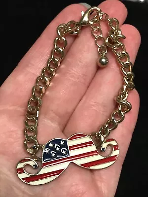 Patriotic American Flag Mustache Bracelet Vote Jewelry Red White Blue • $5