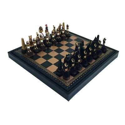 ANCIENT EGYPT: Chess Set With Beautiful Leatherette Chessboard + Box + Checker S • $291.27