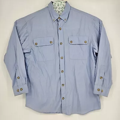 Duluth Trading Shirt Mens Large Fishing Button Down Casual Blue L Bamboo Rayon • $24.95