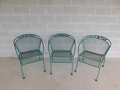 Vintage Wrought Iron Saarinen Style Barrel Back Chairs Set Of 3 • $595