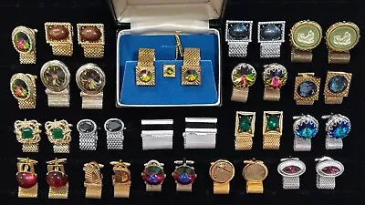 HUGE Vintage Wrap Around Cufflink Lot SWANK SHIELDS DANTE JEWELED CAMEO & MORE • $14.99