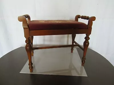 Vintage Vanity Wood Bench Stained Hardwood Piano/Organ/Dressing Stool Needlep • $379