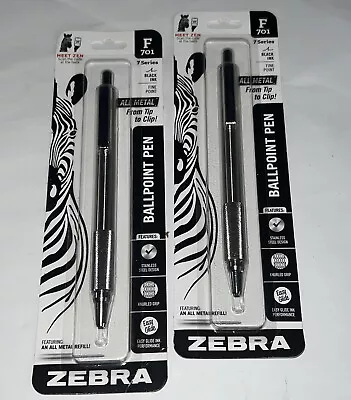 Lot Of 2 - Zebra F-701 All Metal Stainless Steel Ballpoint Pen Knurled Grip NEW! • $16.88