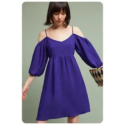 Anthropologie Moulinette Soeurs Blue Open Shoulder Carina Dress Sz Xs • $5.99