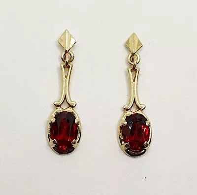 9ct Gold Drop / Dangle Garnet Celtic Earrings 9ct Yellow Gold Hallmarked  • £85