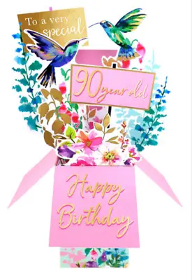 Happy 90th Birthday Pop Up Card 3D Keepsake - Hummingbirds For Her Mum Gran Aunt • £5.99