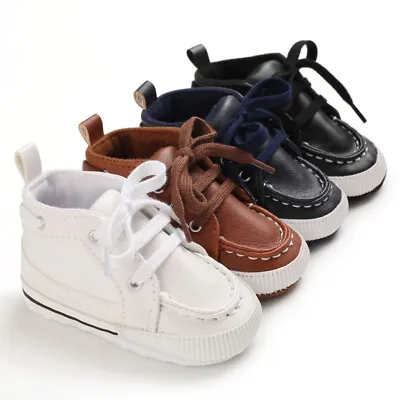 Gift Newborn Baby Boy Pram Shoes Infant Laces Booties Toddler PreWalker Trainers • £4.99