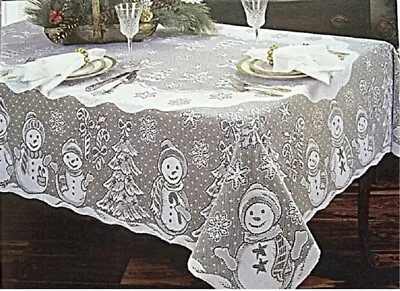 Lace Tablecloth Christmas White Snowman Design 62”x 83” • $28.99