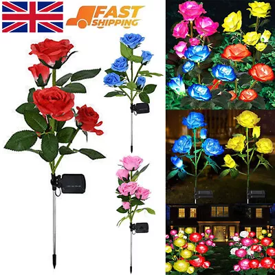 Solar Powered 5 Head Rose Flower LED Garden Light Outdoor Path Lawn Stake Lamp • £8.55