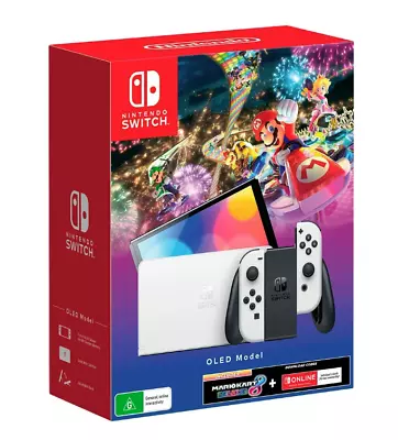 Nintendo Switch OLED White Console With Mario Kart 8 Deluxe & 3 Months Online MS • $499