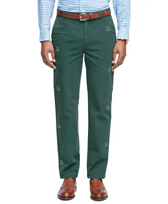 Brooks Brothers Mens Clark Fit Seagull Embroidered Chinos Green 35W X 32L 7856-7 • $60.68