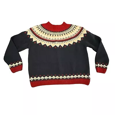 Vintage Eddie Bauer Sweater Women’s L Fair Isle Wool Mock Neck Nordic Blue Red • $34.09