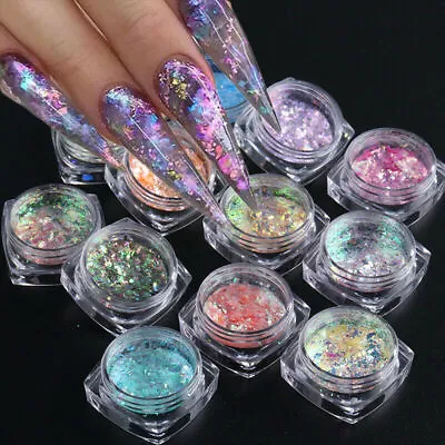 $1.75 • Buy Aurora Nails Powder Holographic Glitter Iridescent Sequins Crystal Nail Art Foil