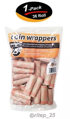 36 ROLLS PREFORMED QUARTER COIN WRAPPERS TUBES 25 CENT (Holds $10 Each) (1 Pack) • $6.98