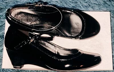 Ladies M & S Footglove Black Patent Wedge Shoes Uk 3 In Vgc • £5.99