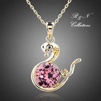 18K Gold Plated Pink Genuine Swarovski Element Crystal Pendant Necklace (N445-26 • $14.99