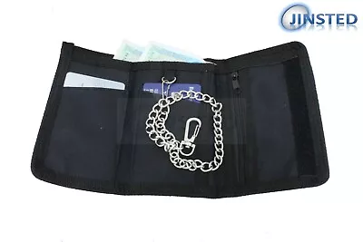 High Quality Black Canvas Tri Wallet  Chain 4 Card And 2 Coin Compartments W0043 • £5.49