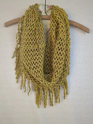 Life Is Beautiful Infinity Scarf Boho Crocheted Mustard Yellow Green Fringe NEW • $8.70