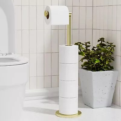 Gold Stand Freestanding Toilet Paper Roll Holder Stainless Steel Paper Storage • $37.03