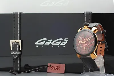 £330 • Buy **NEAR MINT Boxed* GAGA MILANO 5014.02S Manuare 48 Men's Watch Brown X Pink Gold