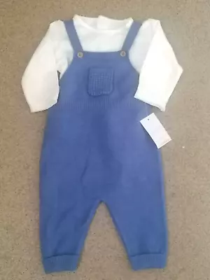 New Baby Boys 2-Piece Knitted Dungarees/Top Set By Baby Matalan Age: 0-3 Mths • £5