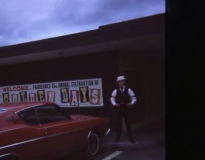 MAN IN BARBERSHOP QUARTET OUTFIT NEXT TO MUSTANG IN ALASKA 1969 35mm PHOTO SLIDE • $4.99