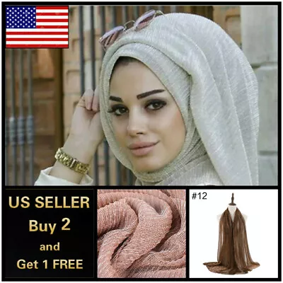 6 X 3 Ft Purl Cotton Blend Viscose Maxi Crinkle Hijab Scarf Soft Muslim • $6.99