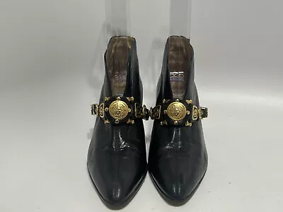 Vtg Gianni Versace Aw1992 Black Leather Medusa Boots 36 • $450