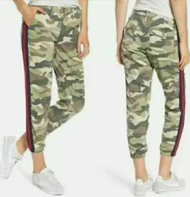 NWT MOTHER No-Zip Misfit Grn Camo Print Jogger Pants Stripe Sz.23 Runs Big $228 • $59.99