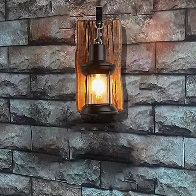 Vintage Retro Wood Sconce Cafe Bar Wall Lamp Cabin Farmhouse Rustic Industrial • $48