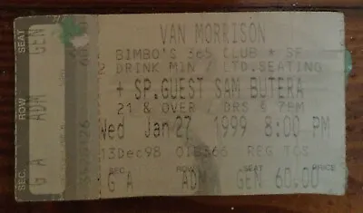 VAN MORRISON Concert Ticket Stub 1/27/99 Bimbo’s 365 Club SAN Francisco CA RARE • $8
