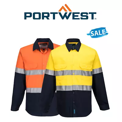 SALE Portwest Prime Mover Work Hi-Vis Two Tone Long Sleeve Shirt Taped MA101 • $43.95