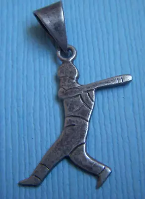 Vintage Baseball Player Taking A Swing At Bat Sterling Charm • $24.99