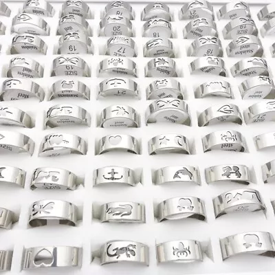 Wholesale 100PCs Laser Cutting Stainless Steel Rings Fashion Jewelry Mix Styles • $20.69