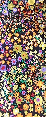 1960s Vtg. Fabric Groovy Textured Plisse BTY  *Mod Flower Power On Brown *Cotton • $23